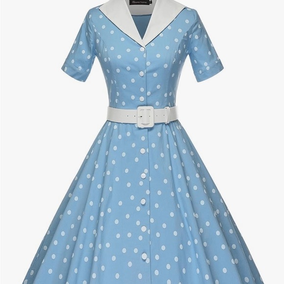 1950s polka dot dress with belt - Picture 1 of 5